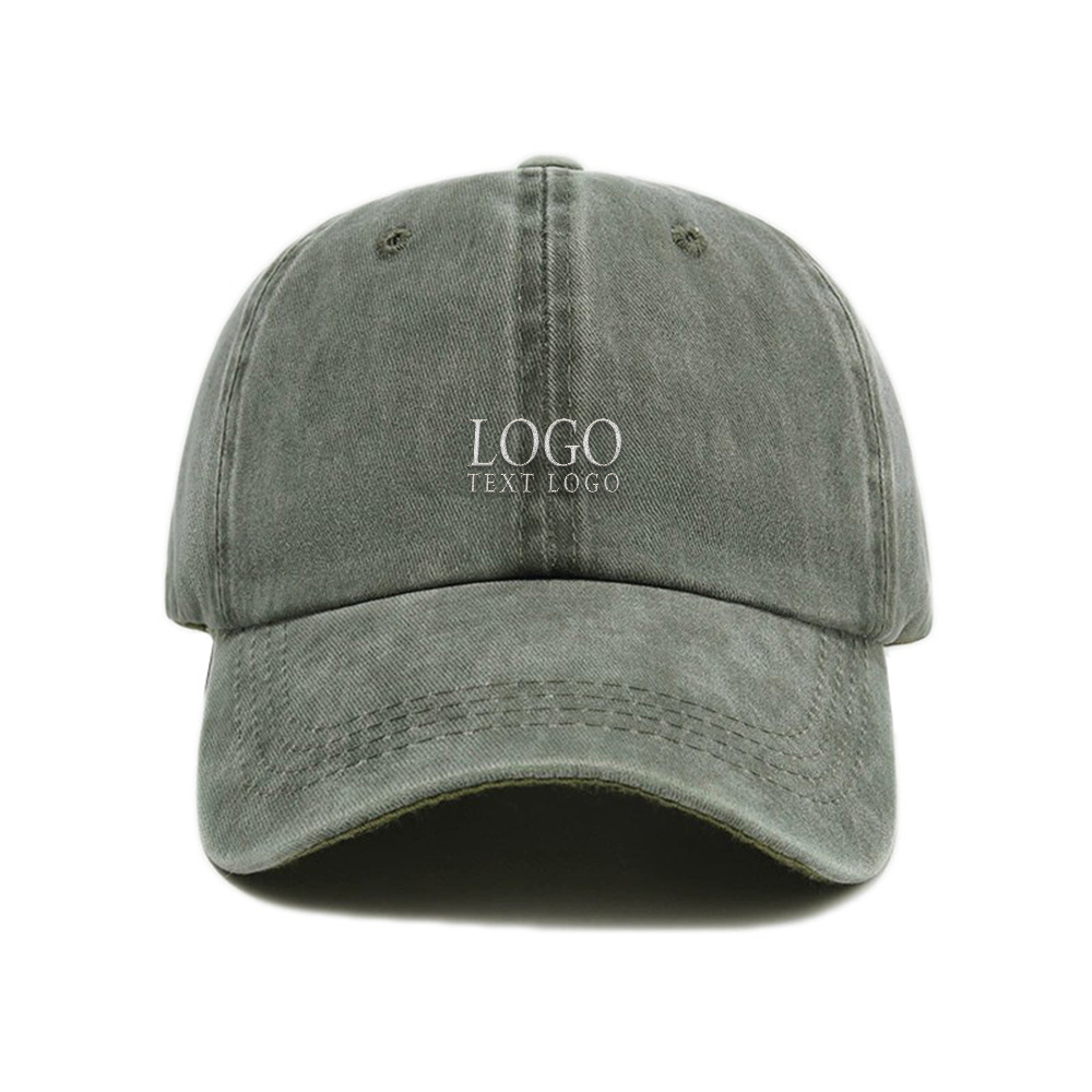 Vintage Washed Custom Dad Hat Dark Green with Logo