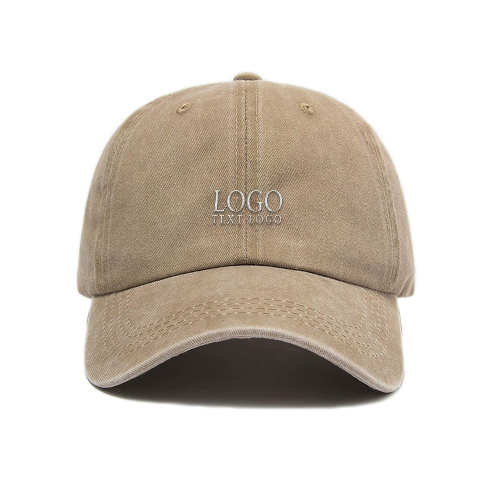 Vintage Washed Custom Dad Hat Khaki with Logo