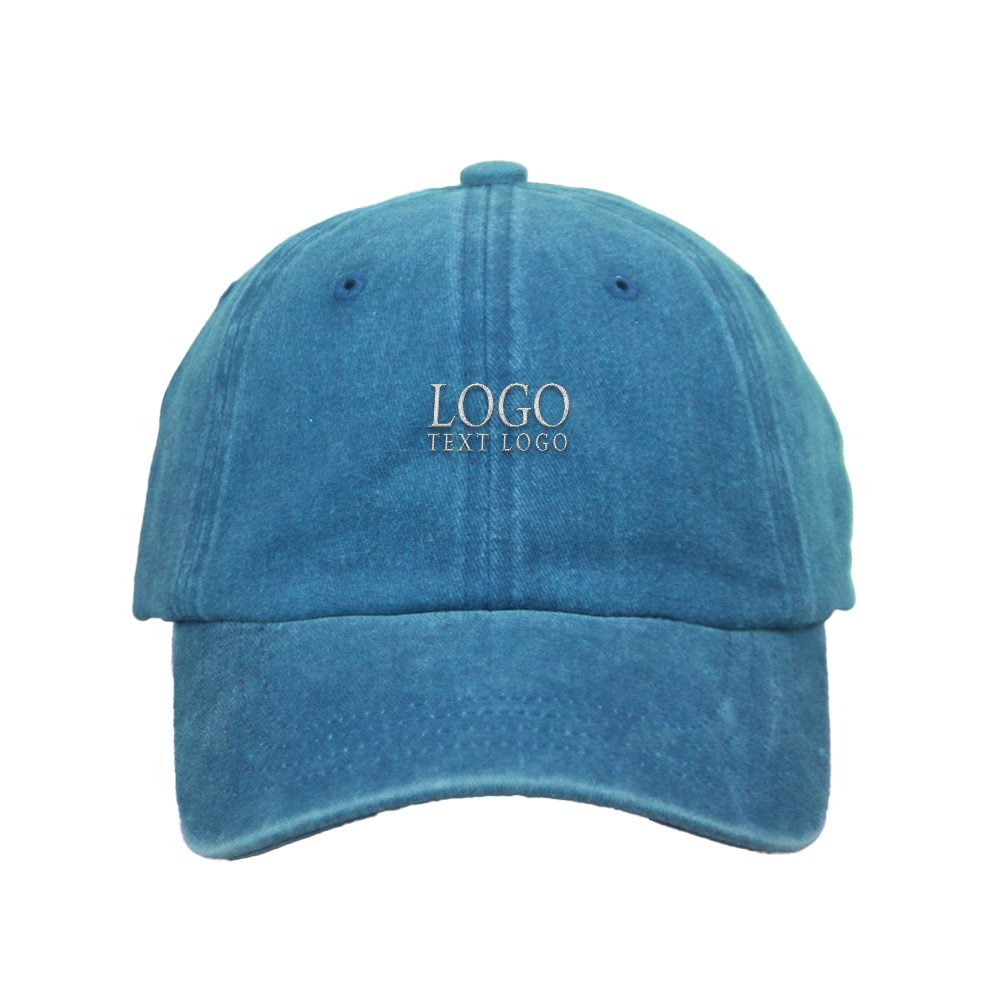 Bespoke Faded Vintage Hat Lake Blue with Logo