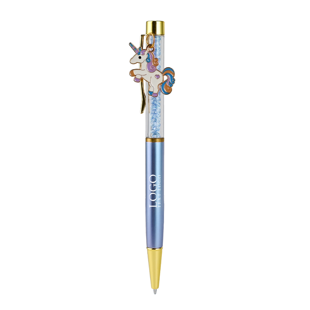 Custom Ballpoint Pens with Unicorn Pins with Blue