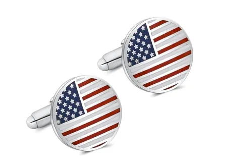 Silver USA Flag Enamel Cufflinks