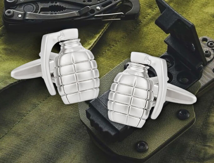 Silver Brushed Hand Grenade Cufflinks