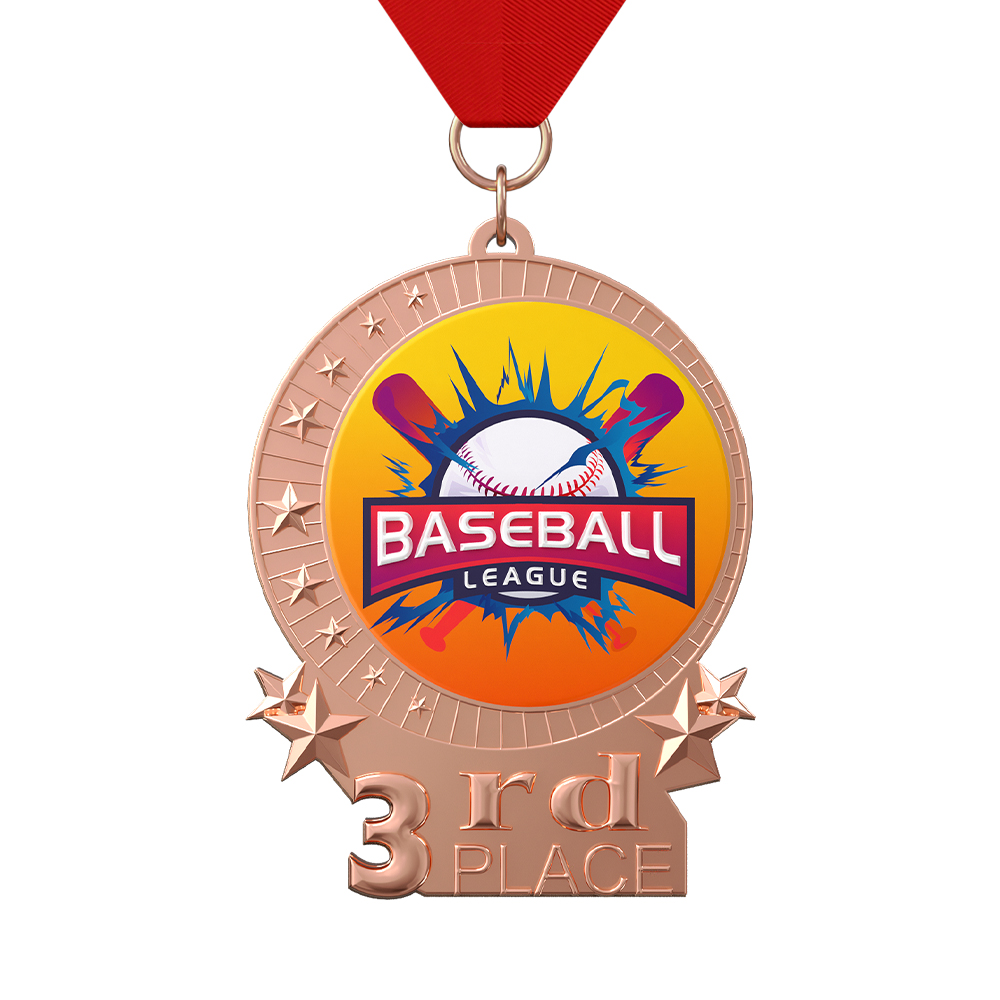 Baseball League Third Place Medal with ribbon Baseball League Third Place Medal with ribbon