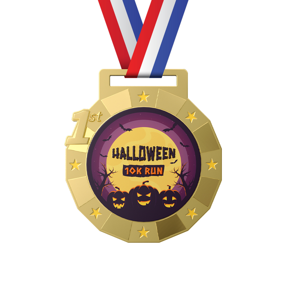 Halloween 10km Run 1st Medal with ribbon
