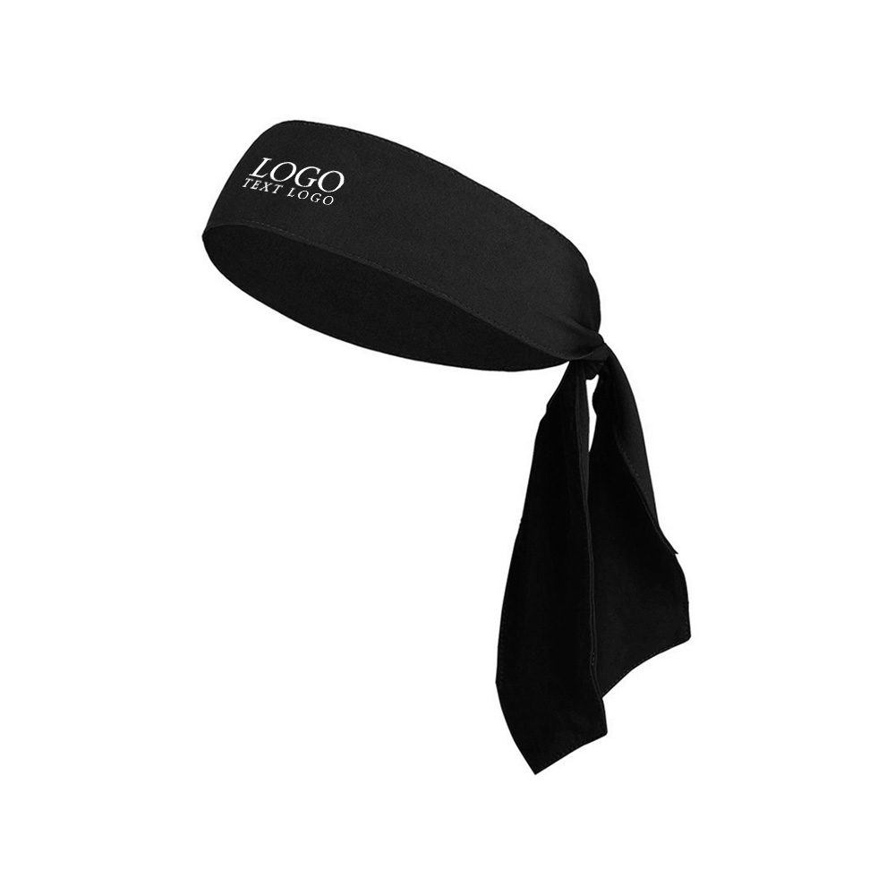 Long Strap Sports Headband Black with Logo