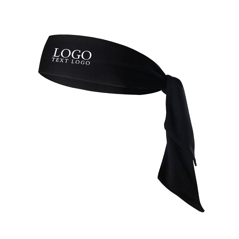 Mesh Long Strap Sports Headband Black with Logo