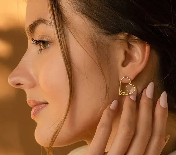 Custom Heart Name Earrings Custom Heart Name Earrings