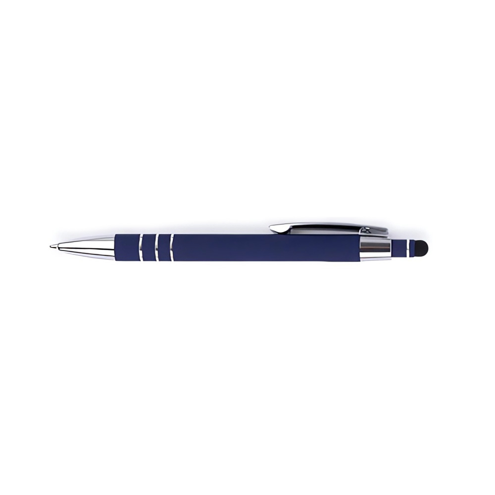 Custom Soft Touch Metal Pen with Stylus-Blue