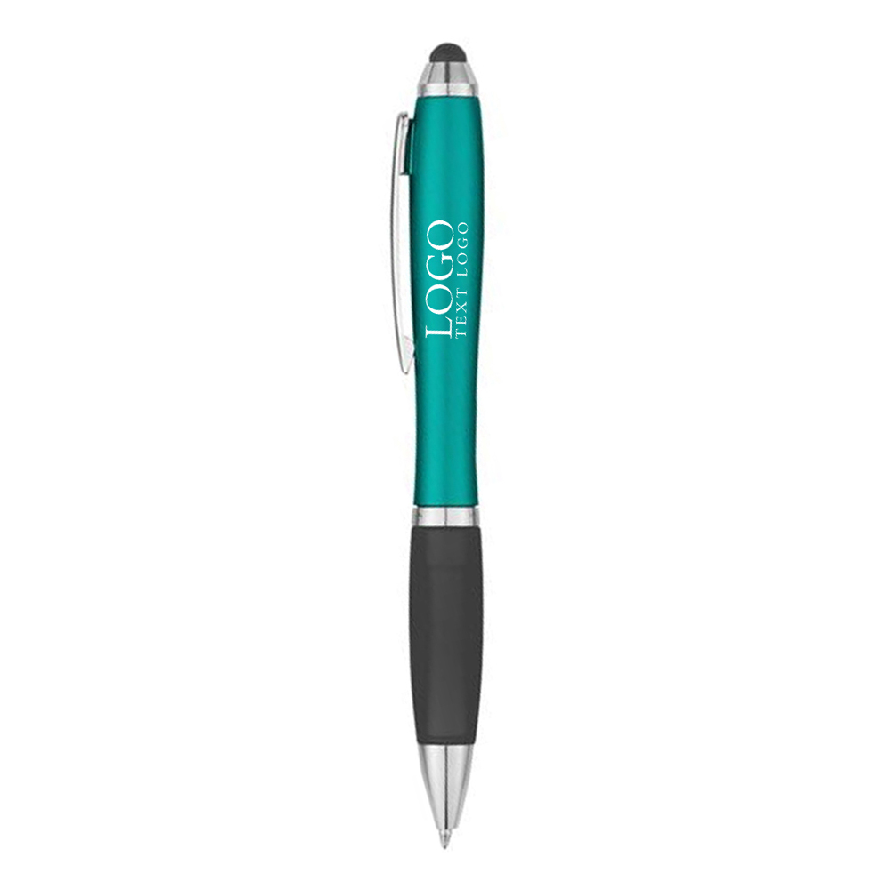 Promotional Satin Stylus Twist Pen Metallic Teal With Logo