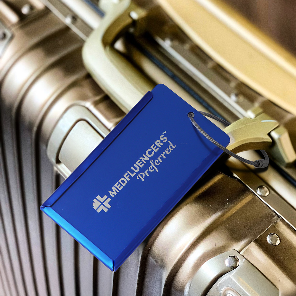 Lifestyle shot of Aluminum Metal Travel Id Identifier Luggage Tags