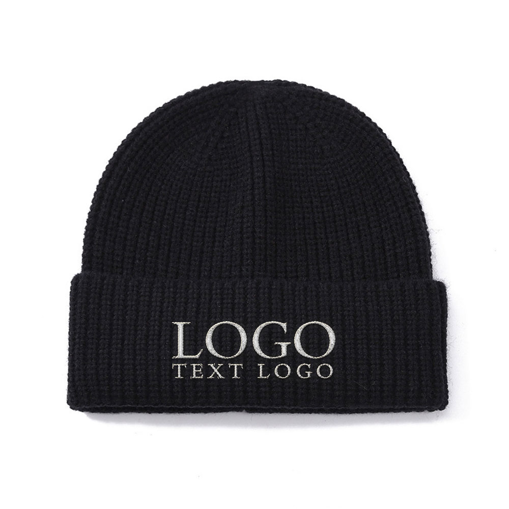 Custom Solid Beanie Black With Logo