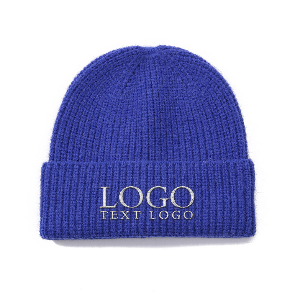 Custom Solid Beanie Blue With Logo