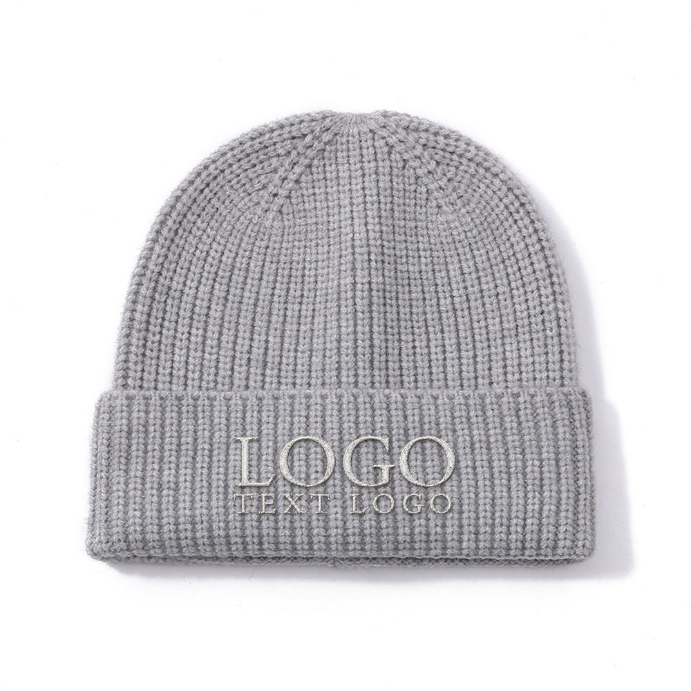 Custom Solid Beanie Light Gray With Logo