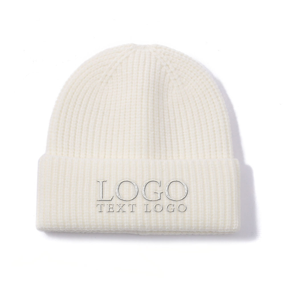 Custom Solid Beanie White With Logo