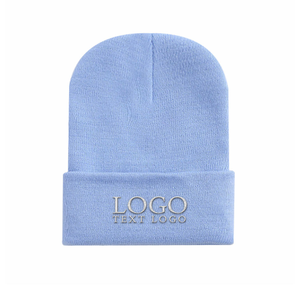 Embroidered Knit Beanie Lake Blue with Logo