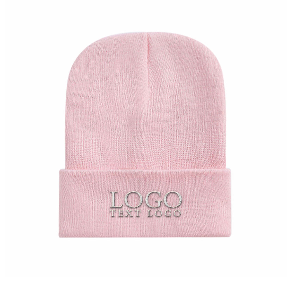Embroidered Knit Beanie Light Pink with Logo