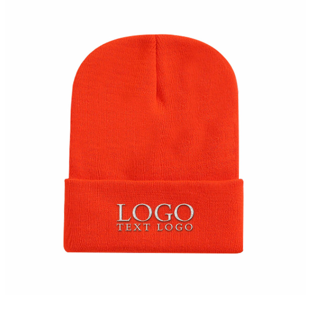 Embroidered Knit Beanie Orange with Logo