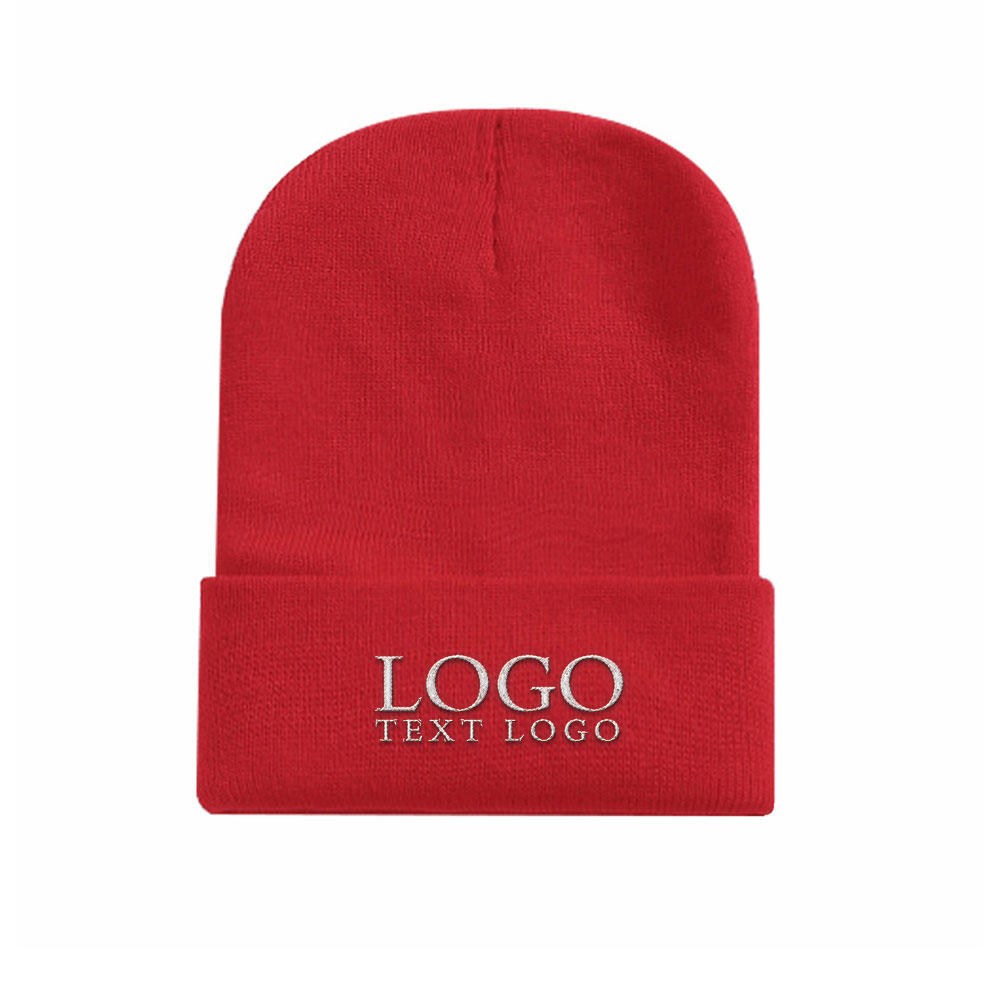 Embroidered Knit Beanie Red with Logo