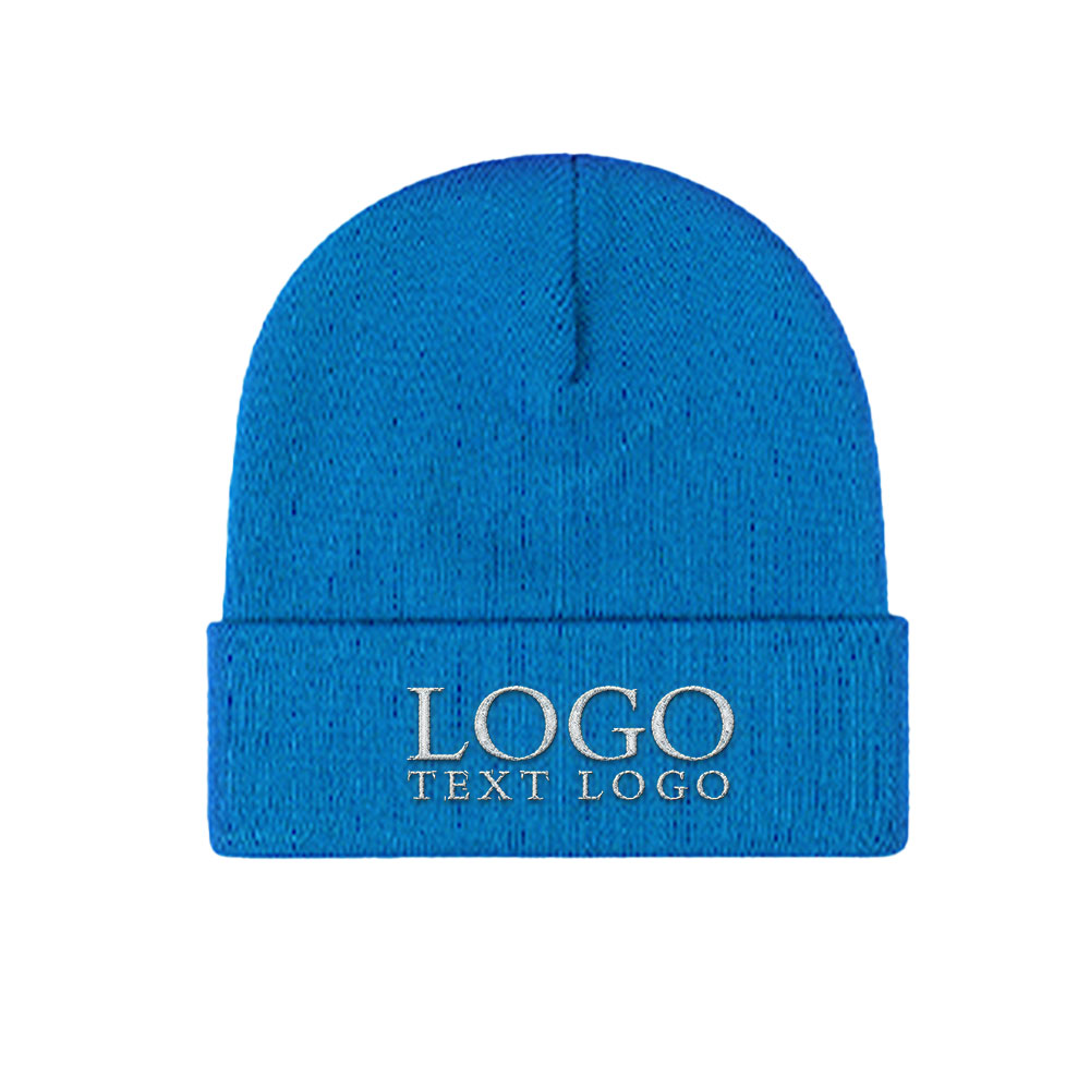 Light Knit Beanie Blue with Logo