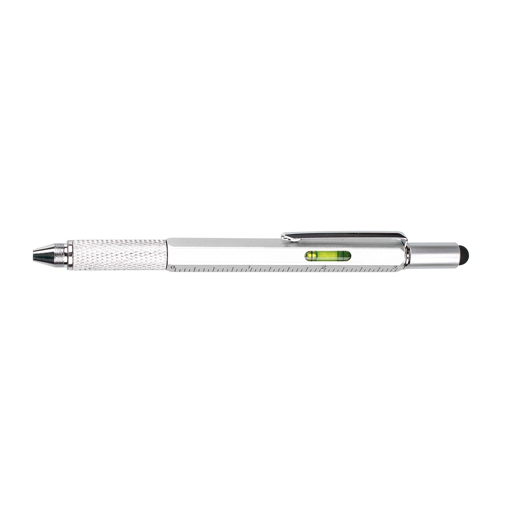 Stylo à outils en métal 6 en 1 argenté avec logo