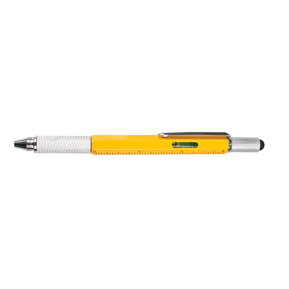 Stylo à outils en métal 6 en 1 jaune avec logo