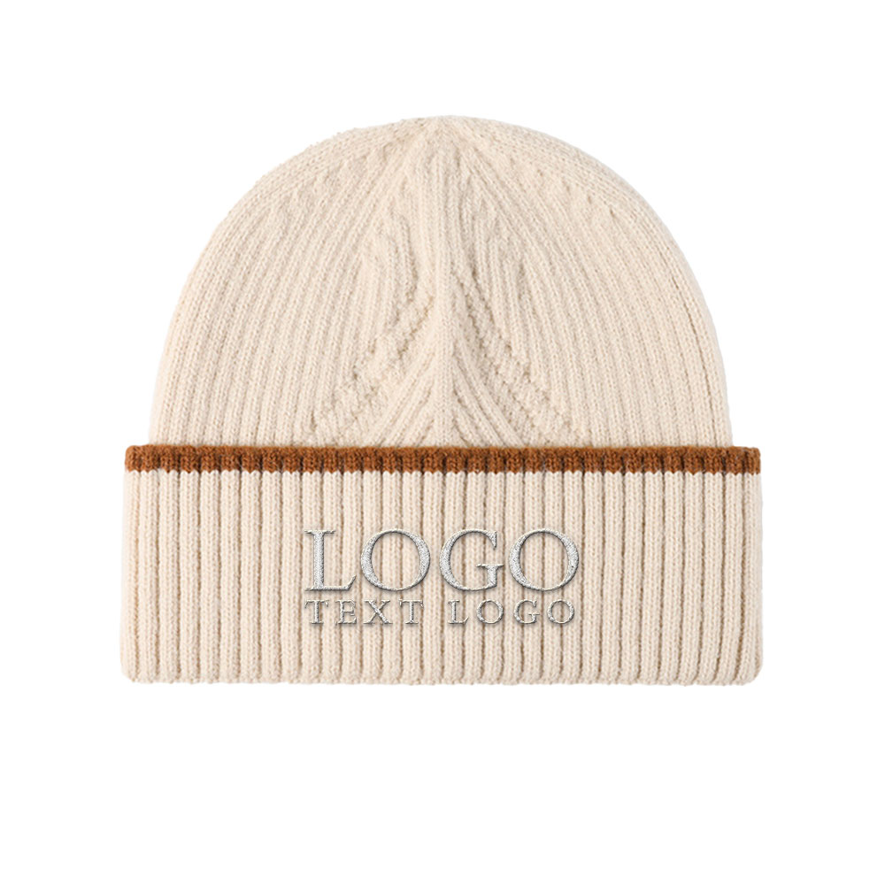 Premium Knit Beanie Beige with Logo