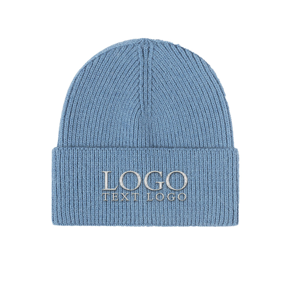 Thick Knit Beanie Blue with Logo
