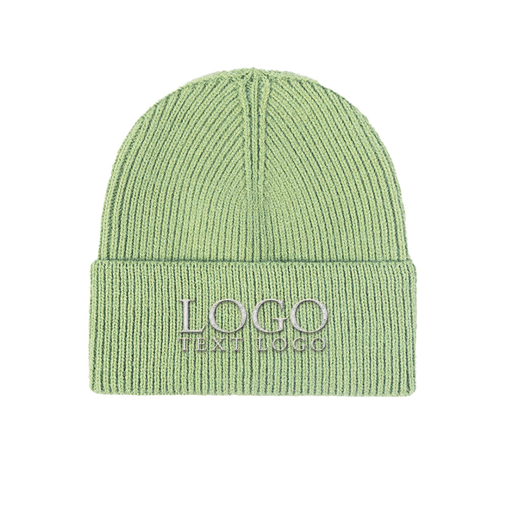 Thick Knit Beanie Grass Green with Logo