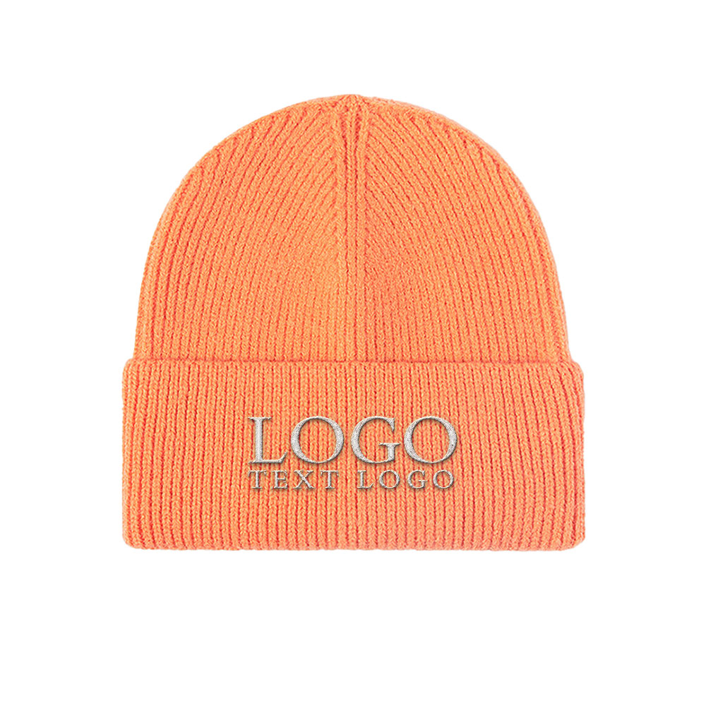 Thick Knit Beanie Orange with Logo