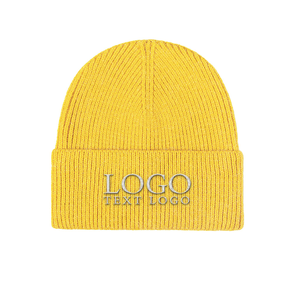 Thick Knit Beanie Yellow with Logo
