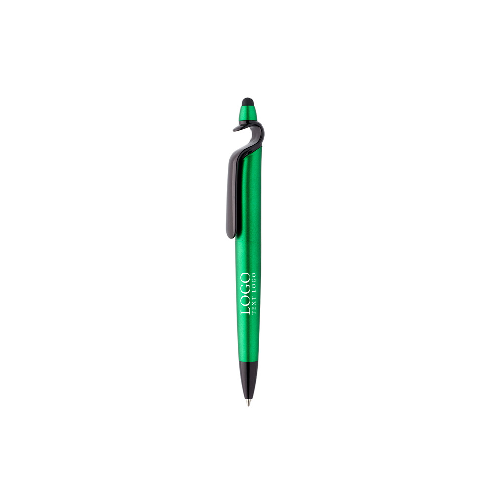 3-in-1 Plastic Pens with Stylus and Cell Stand Green With Logo