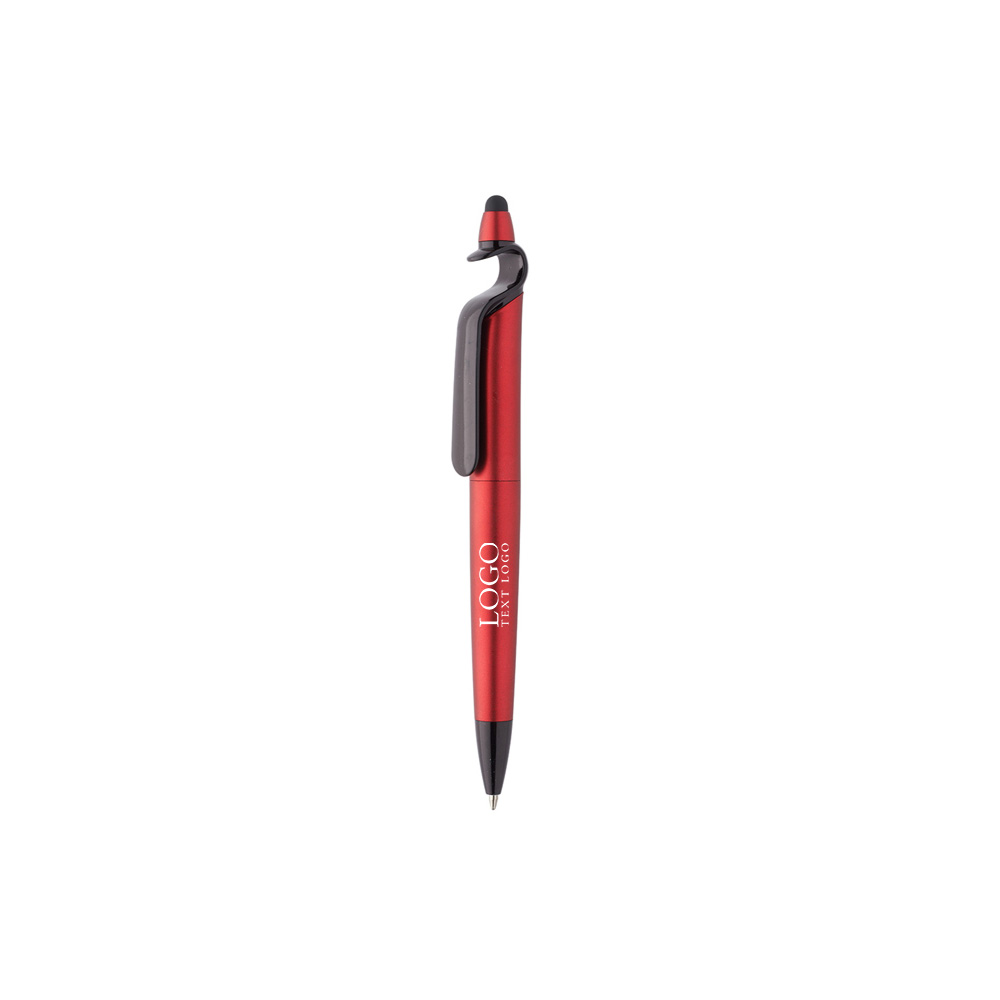 3-in-1 Plastic Pens with Stylus and Cell Stand Red With Logo