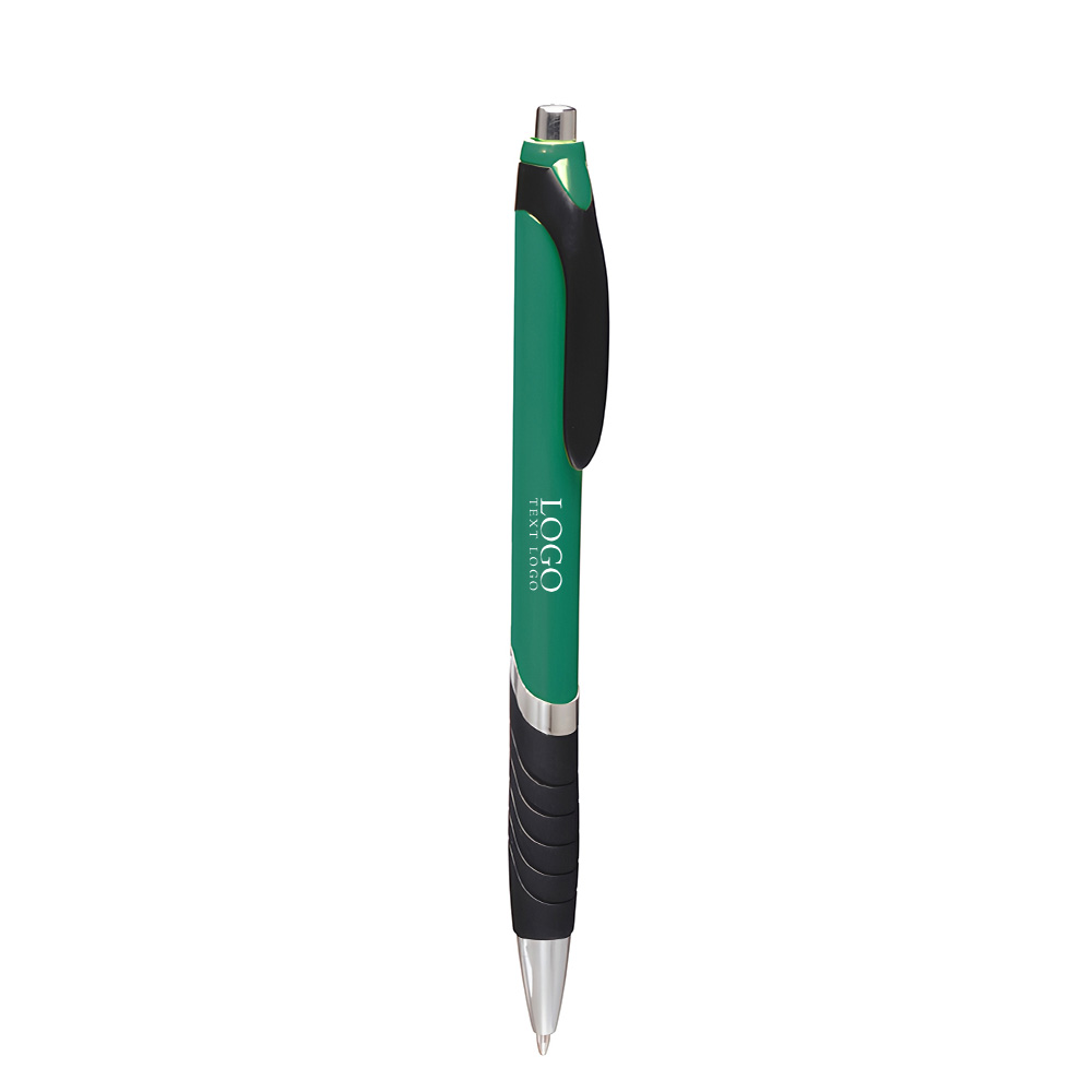 Bright Colors Rubber Grip Ballpoint Pens Dk Green With Logo