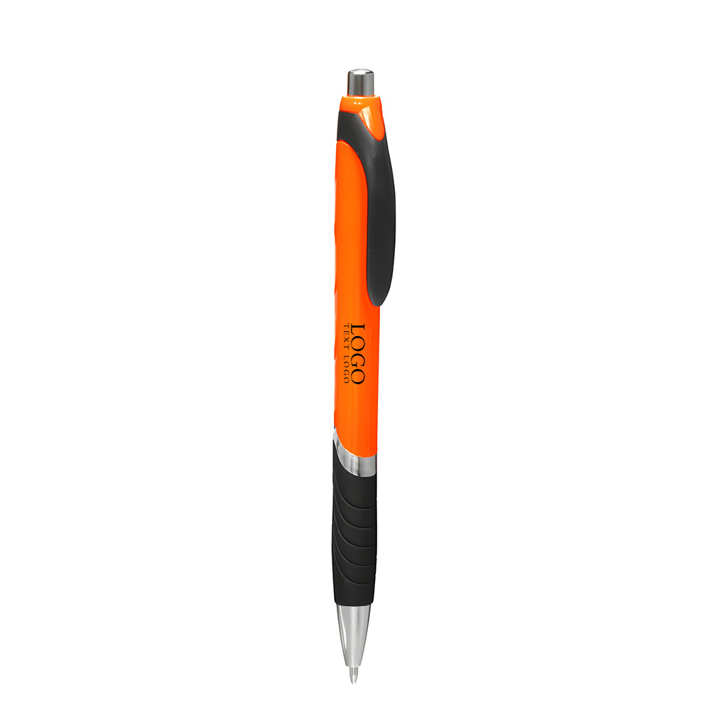 Bright Colors Rubber Grip Ballpoint Pens Orange With Logo