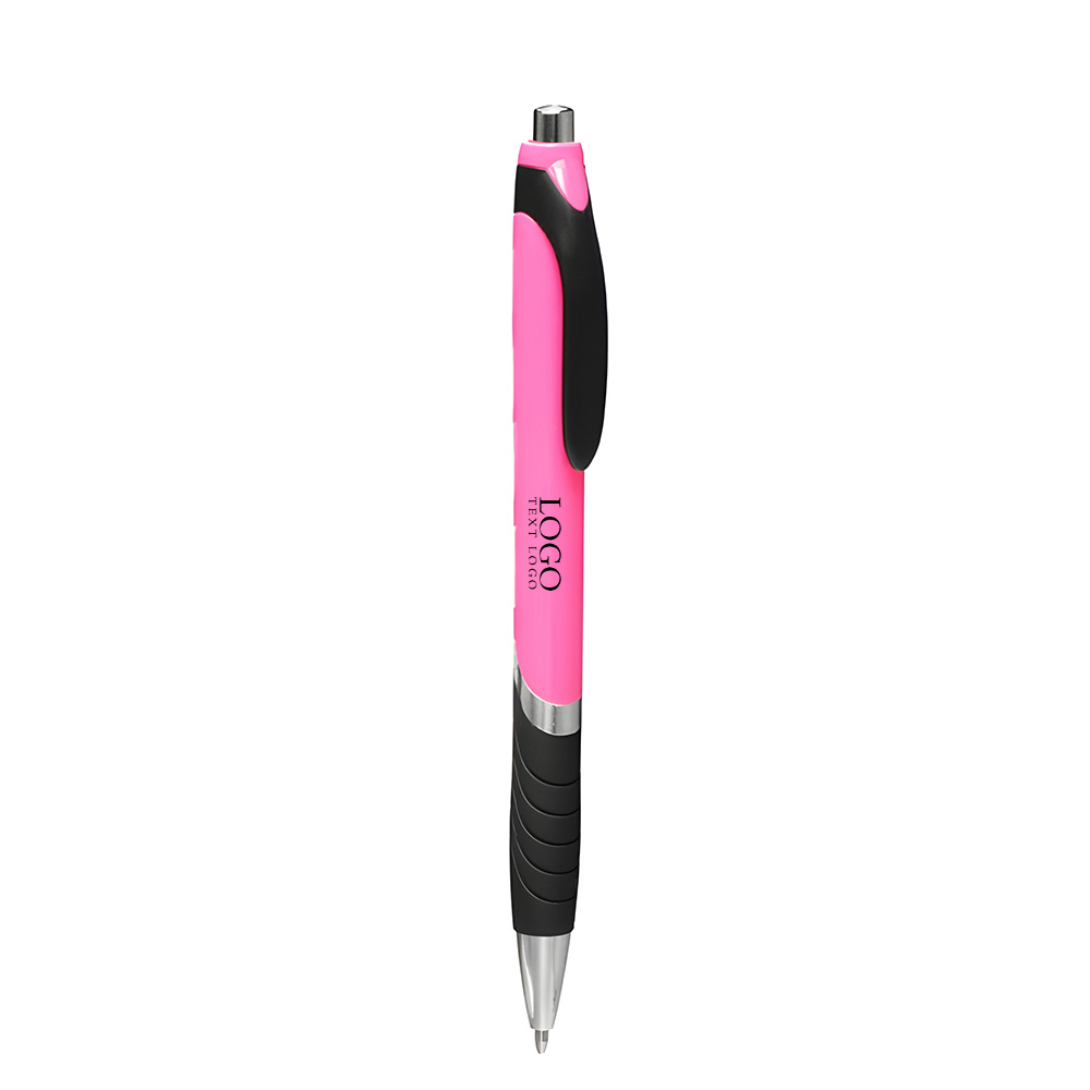Bright Colors Rubber Grip Ballpoint Pens Pink With Logo
