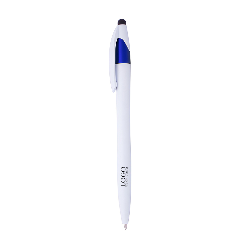 Isla White Twist Barrel Stylus Pen Blue With Logo