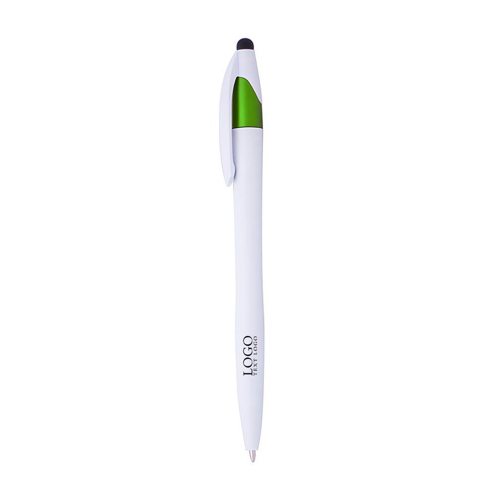 Isla White Twist Barrel Stylus Pen Green With Logo