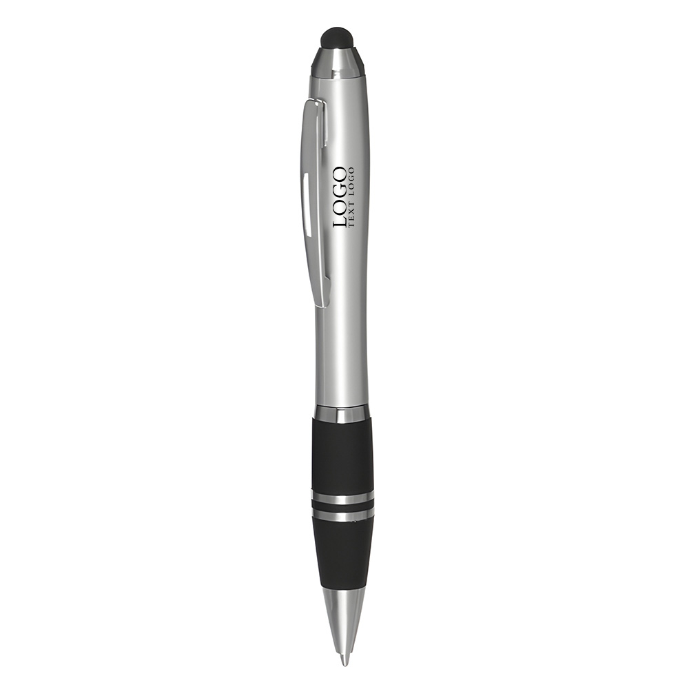 Stylus Grip Ballpoint Pens Silver With Logo