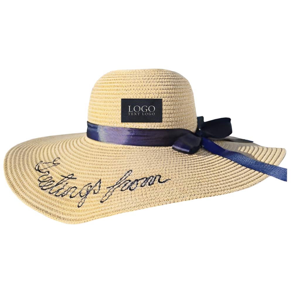 Embroidered Straw Hat Beige with Logo