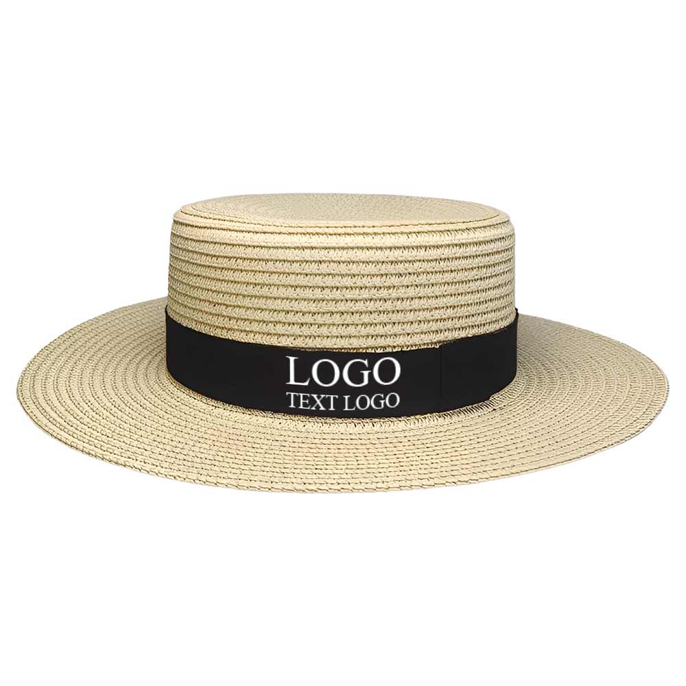 Gold Thread Straw Sun Hat Beige with Logo