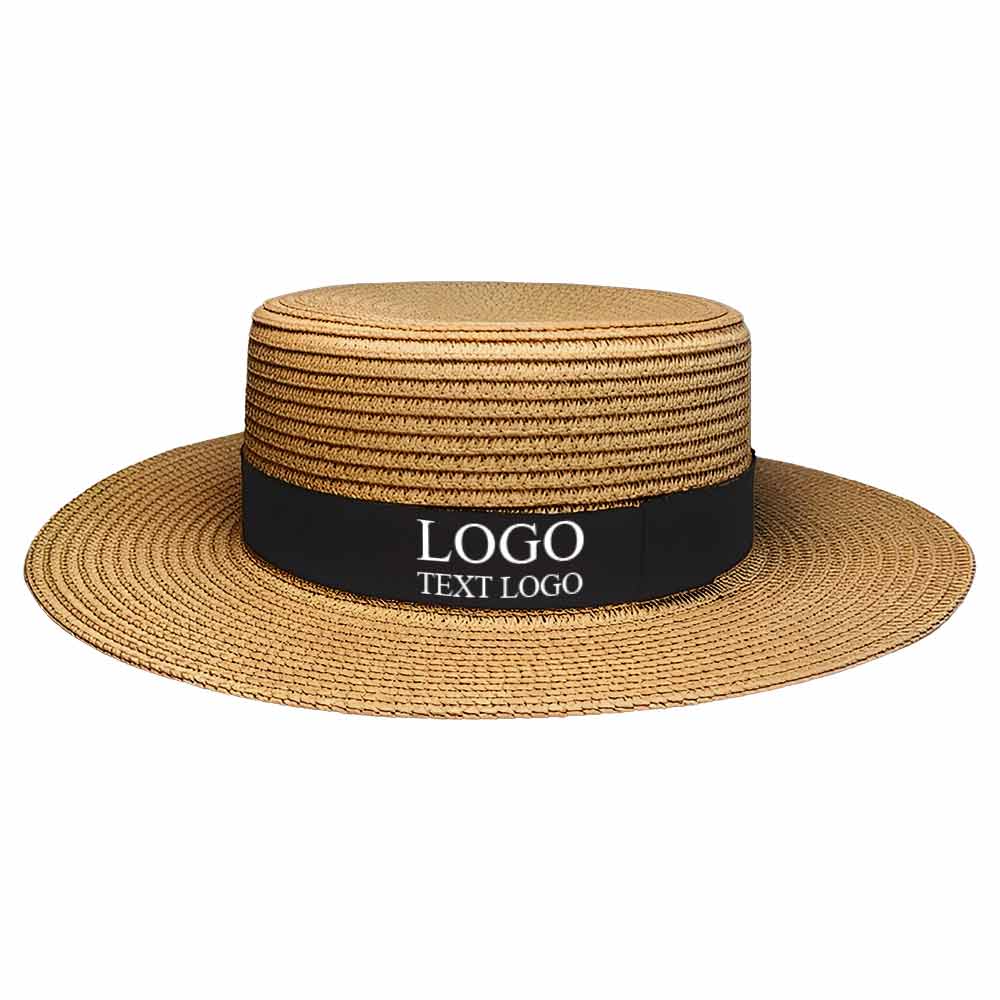 Gold Thread Straw Sun Hat Camel with Logo