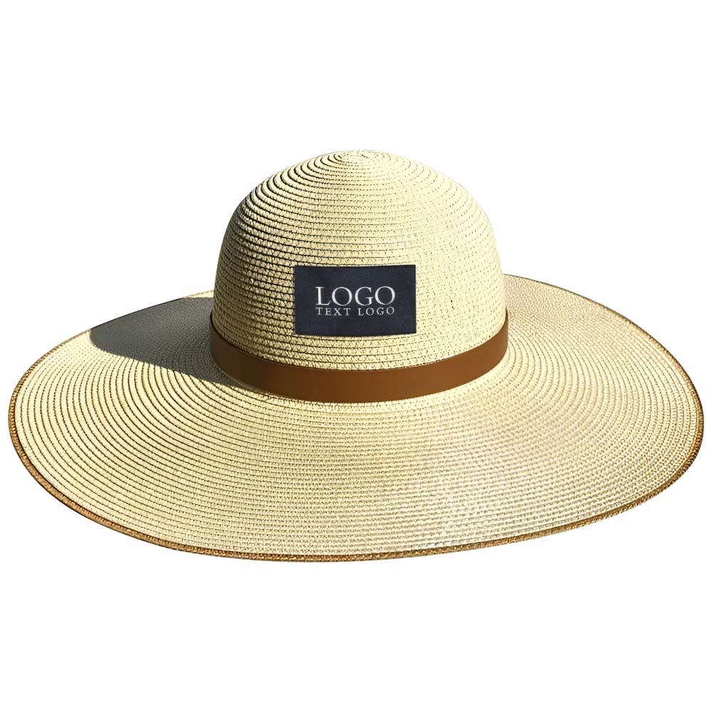 Leather Band Straw Hat Beige with Logo