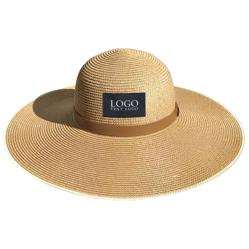 Leather Band Straw Hat Camel with Logo