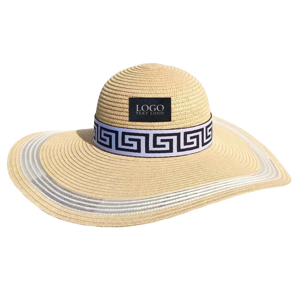 Mesh Wide-Brim Straw Hat Beige with Logo