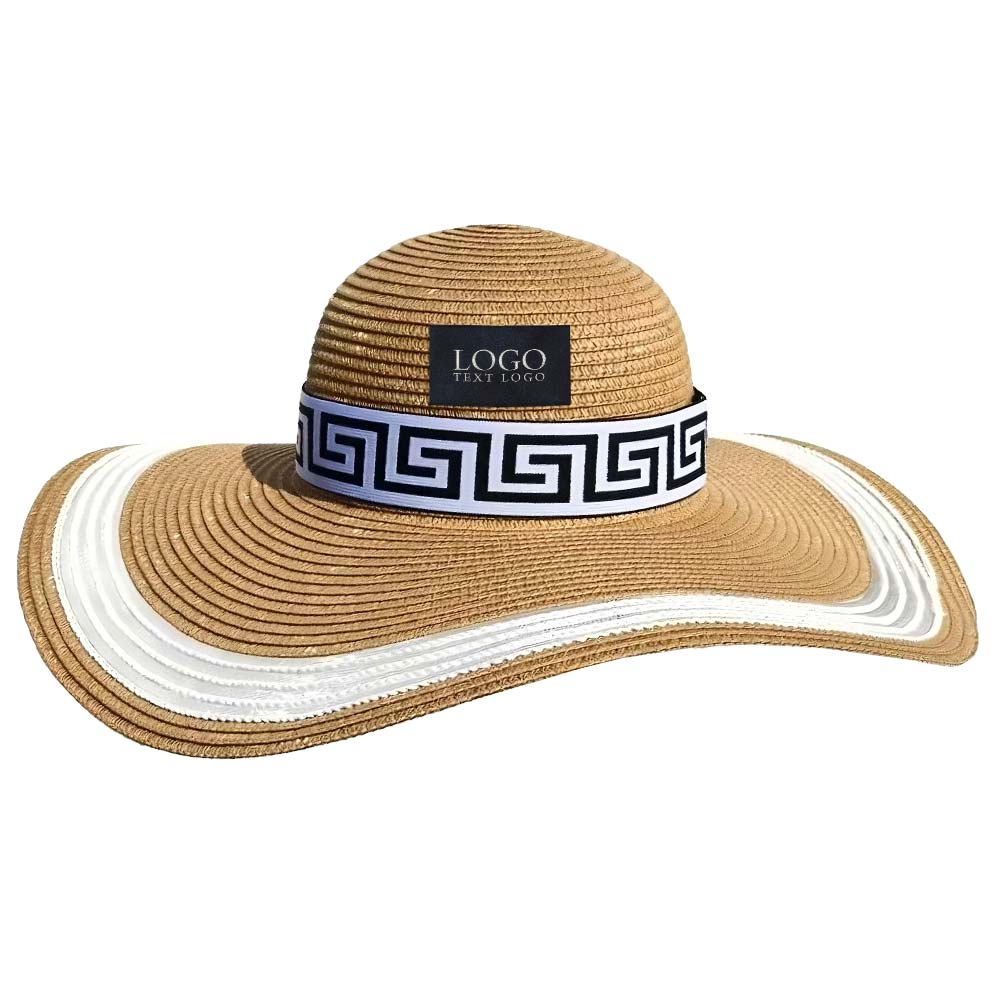 Mesh Wide-Brim Straw Hat Camel with Logo