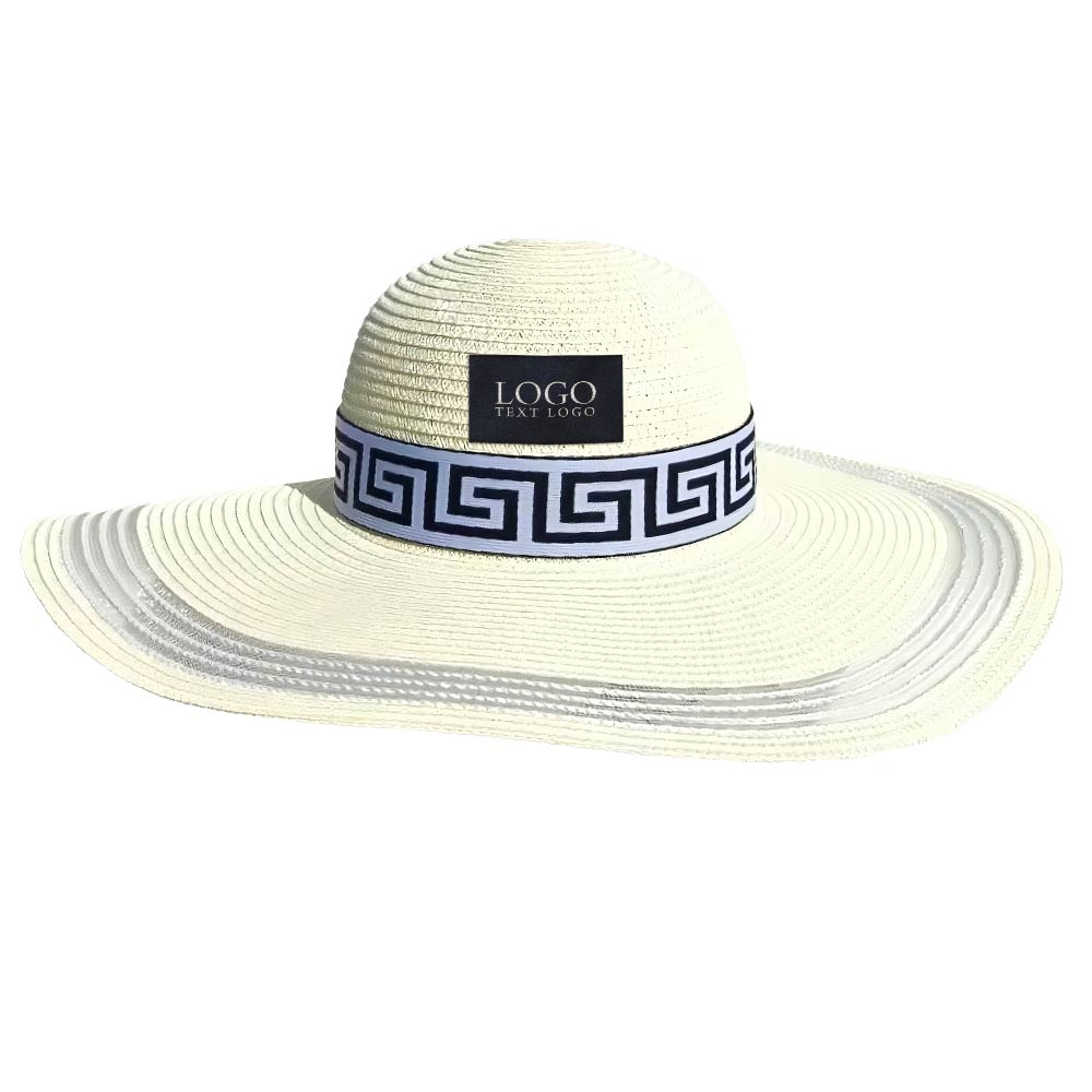 Mesh Wide-Brim Straw Hat White with Logo