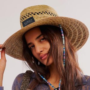 Printed Patch Wide Brim Straw Hat