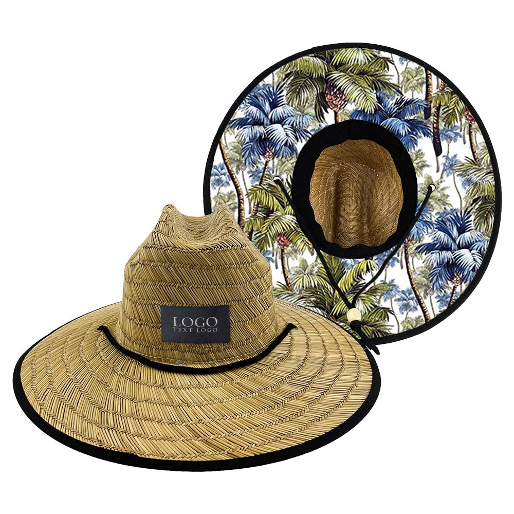 Printed Patch Wide Brim Straw Hat 1 with Logo