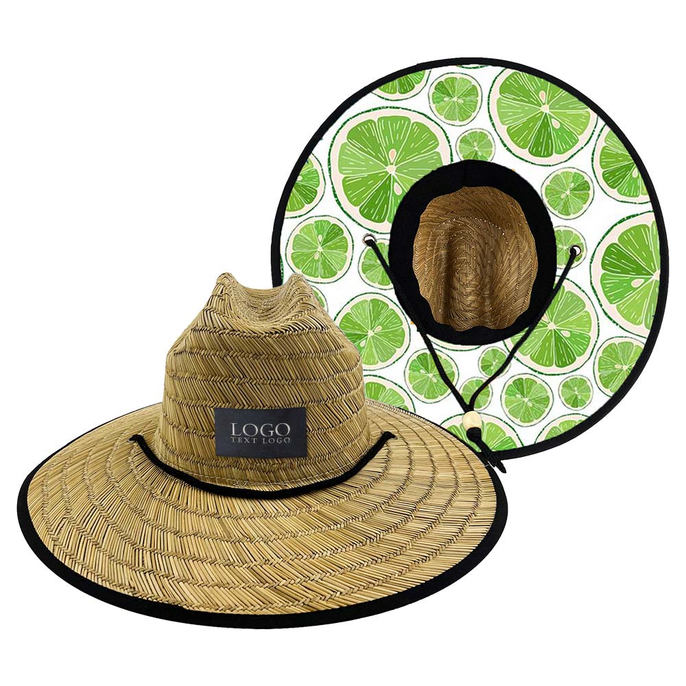 Printed Patch Wide Brim Straw Hat 5 with Logo