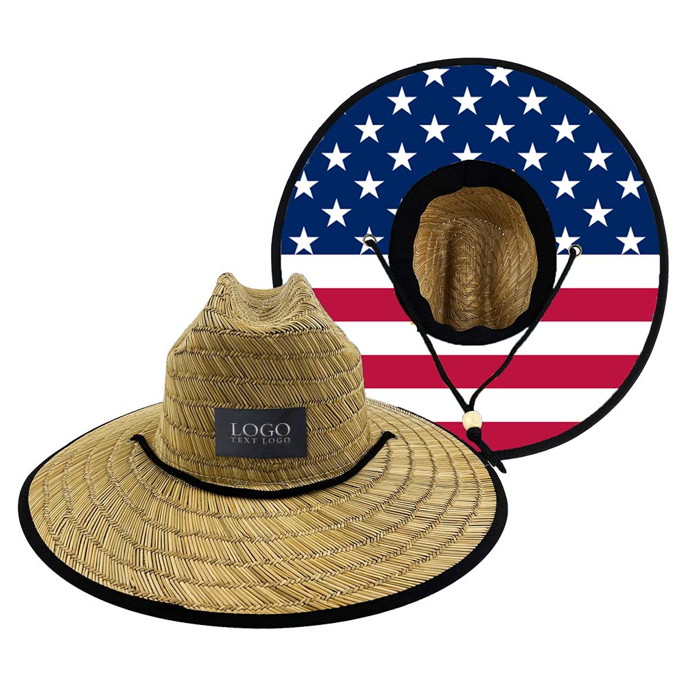 Printed Patch Wide Brim Straw Hat 8 with Logo